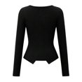 thumbnail image 5 of Lenpel Women's Crop Tops Long Sleeve Square Neck Button down Slim Ribbed Knit Shirts Soft Casual Blouses Going out Tops(Black,Small), 5 of 6