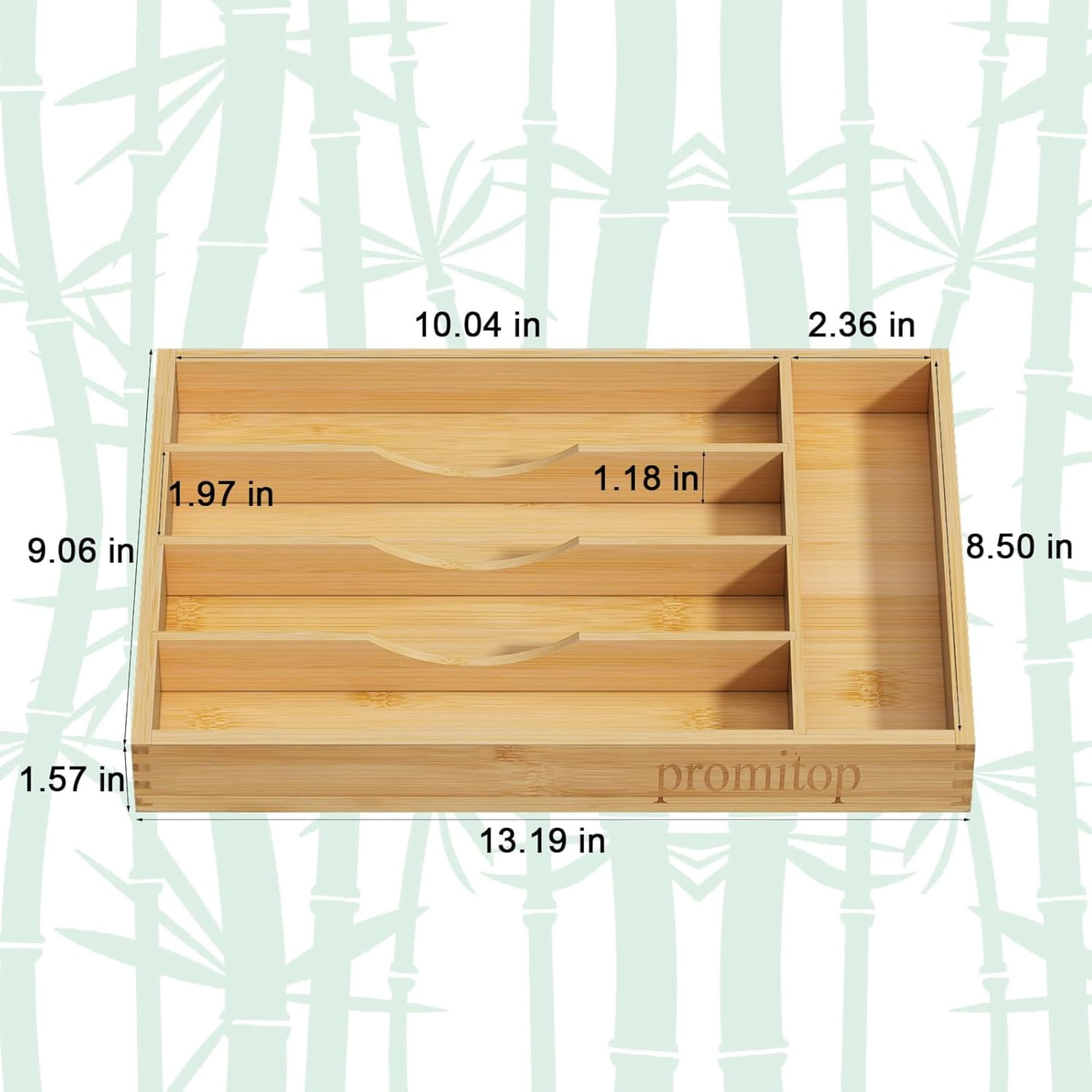 Bamboo Kitchen Drawer Organizer for Utensils, Silverware & Cutlery — Wooden Flatware Tray with 5 Compartments, Drawer Divider for Kitchen Storage