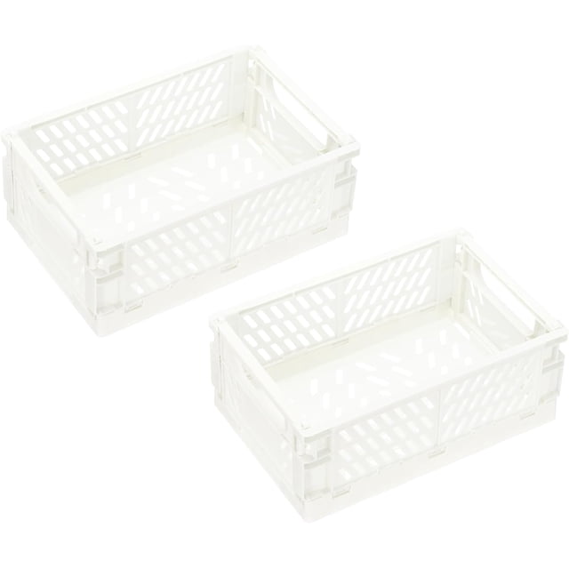 PATIKIL Collapsible Basket, 2 Pcs 10 x 6.5 x 3.9 Inch Stackable Storage Crates Foldable Plastic Baskets Desk Organizing Container for Home Kitchen Office, White