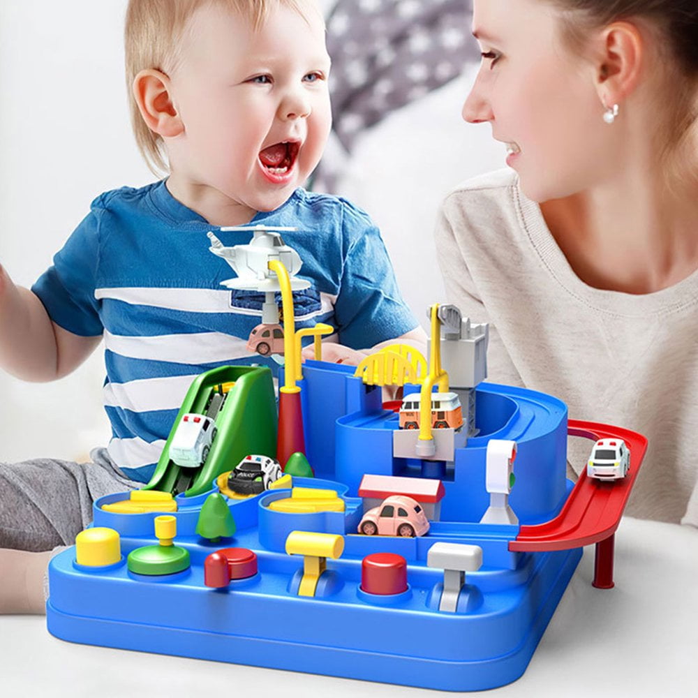 Car Adventure Toys City Rescue Toy Set Intelligence Educational Autism Toys Parent Child Interactive Racing Kids Toy with 3 Mini Cars Car Race Toy for