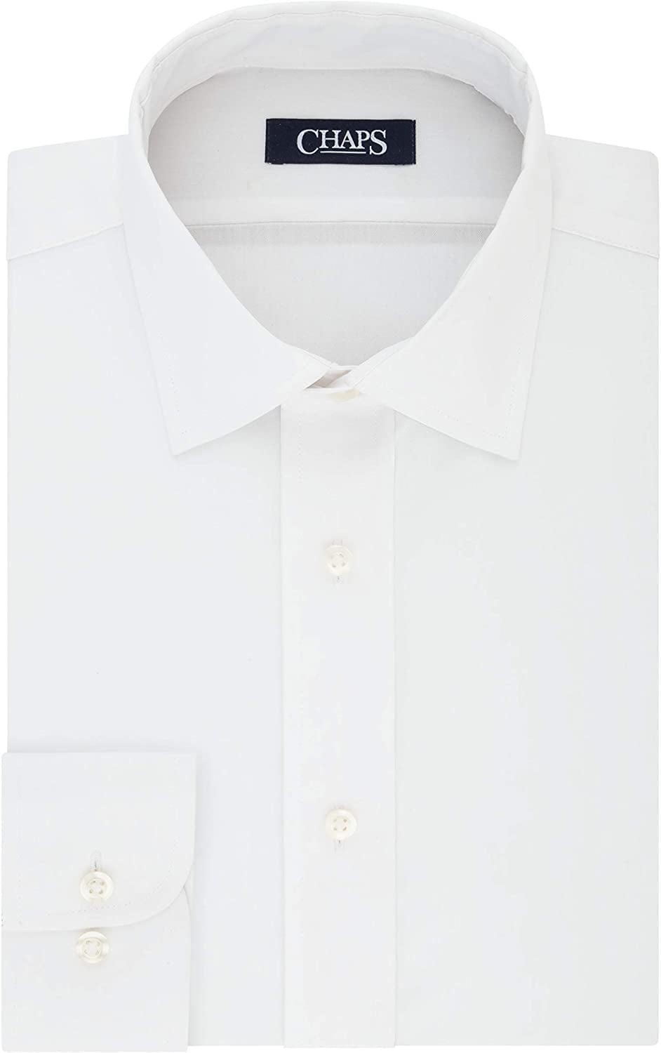 Chaps Men's Dress Shirt Slim Fit Comfort Stretch Solid, White, 15" Neck 34"35" Sleeve (Medium