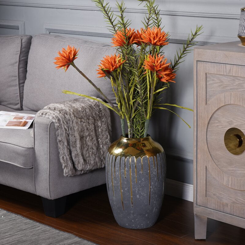 Gold and Grey Ceramic Floor Vase 18" H x 11.8" W x 11.8" D Walmart