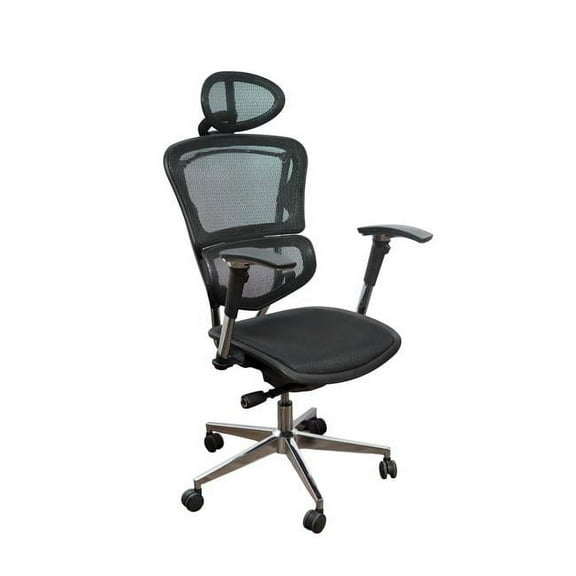 ErgoMax Office  ErgoMax 52'H Black Ergonomic Adjustable Executive Office Swivel Chair w/High Back, Headrest, Seat Slider, Mesh, & Aluminum Base and Back