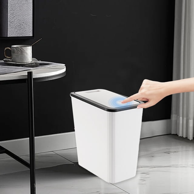Almacenamiento y organización de oficina, bote de basura para baño con tapa, bote de basura con tapa a presión, cesto de basura de plástico con tapa emergente para inodoro, oficina, dormitorio, sala d