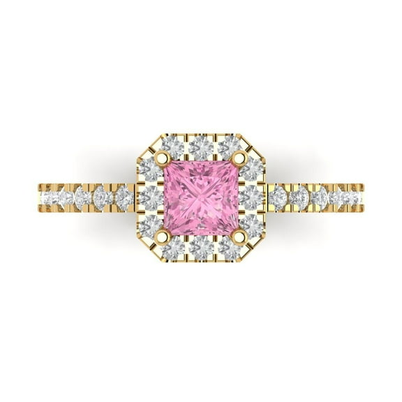 Halo Engagement Ring for Women - 0.89ct Simulated Pink Diamond in 18K Yellow Gold Promise Ring