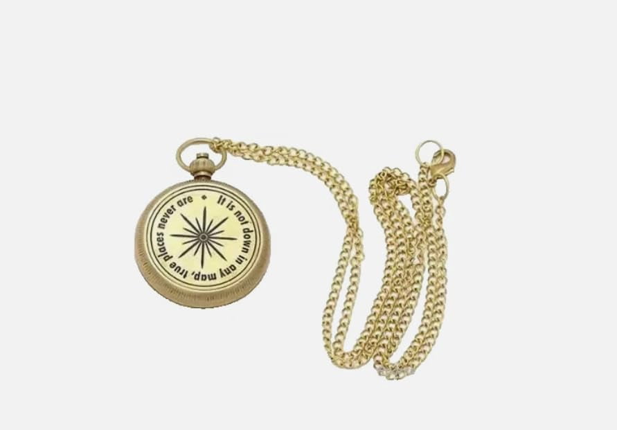 Maritime treasures Brass Pocket Compass with Chain – Engraved Compass for Explorer, Inspirational Navigation Gift