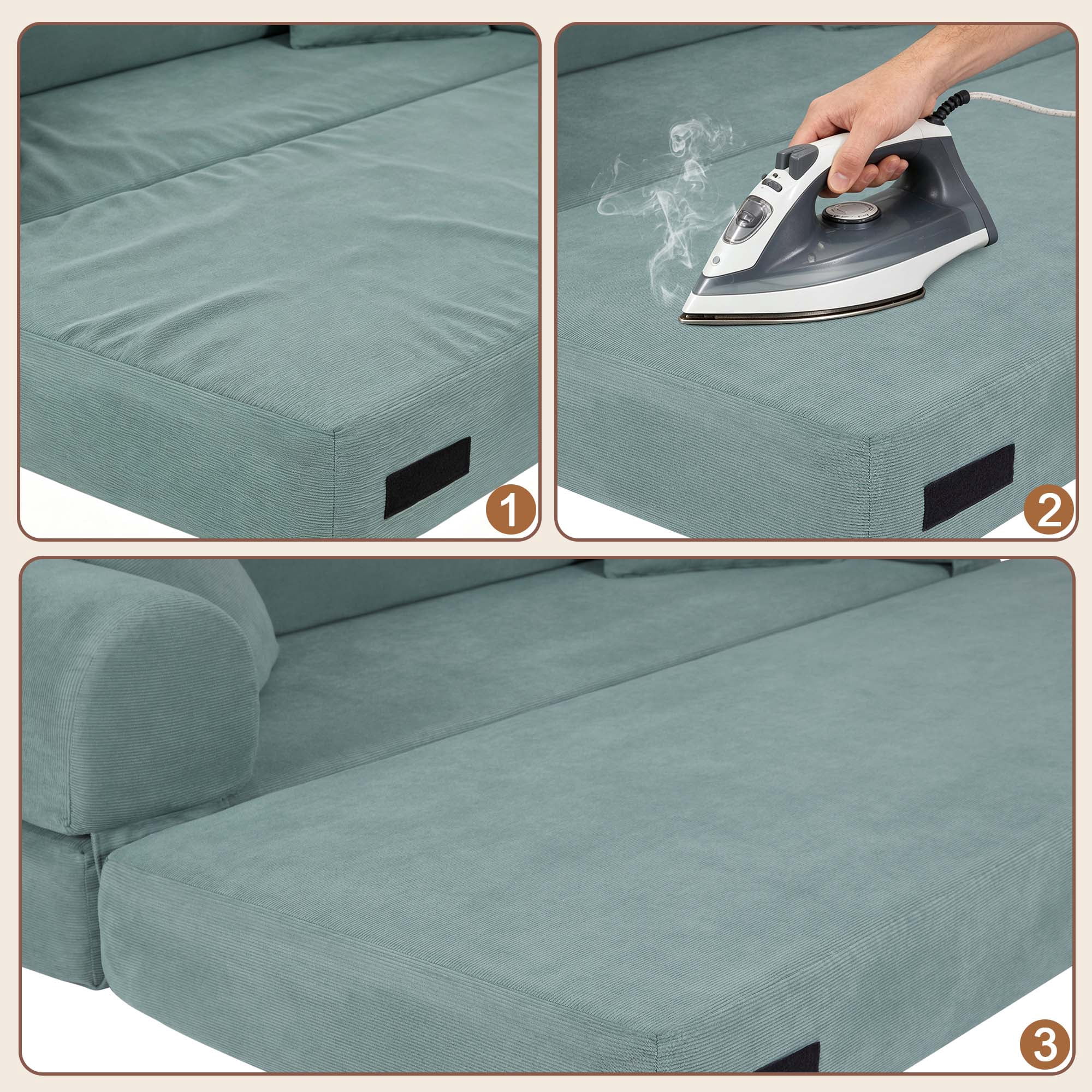 Miniyam 80" W Convertible Sofa, Boneless Couches for Living Room, Folding Sleeper Sofa Bed Queen with Pockets, Corduroy Flod Out Compressed Couch in a Box(Light Green)
