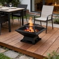 thumbnail image 3 of Outdoor Fire Pit, 19" Firepit, Segmart Wood Burning Fire Pit, Fire Pits for Outside, Fire Pit Table with Lid, Grill, Poker, Square Metal Firepit Table For Outside Patio, Black, 3 of 14
