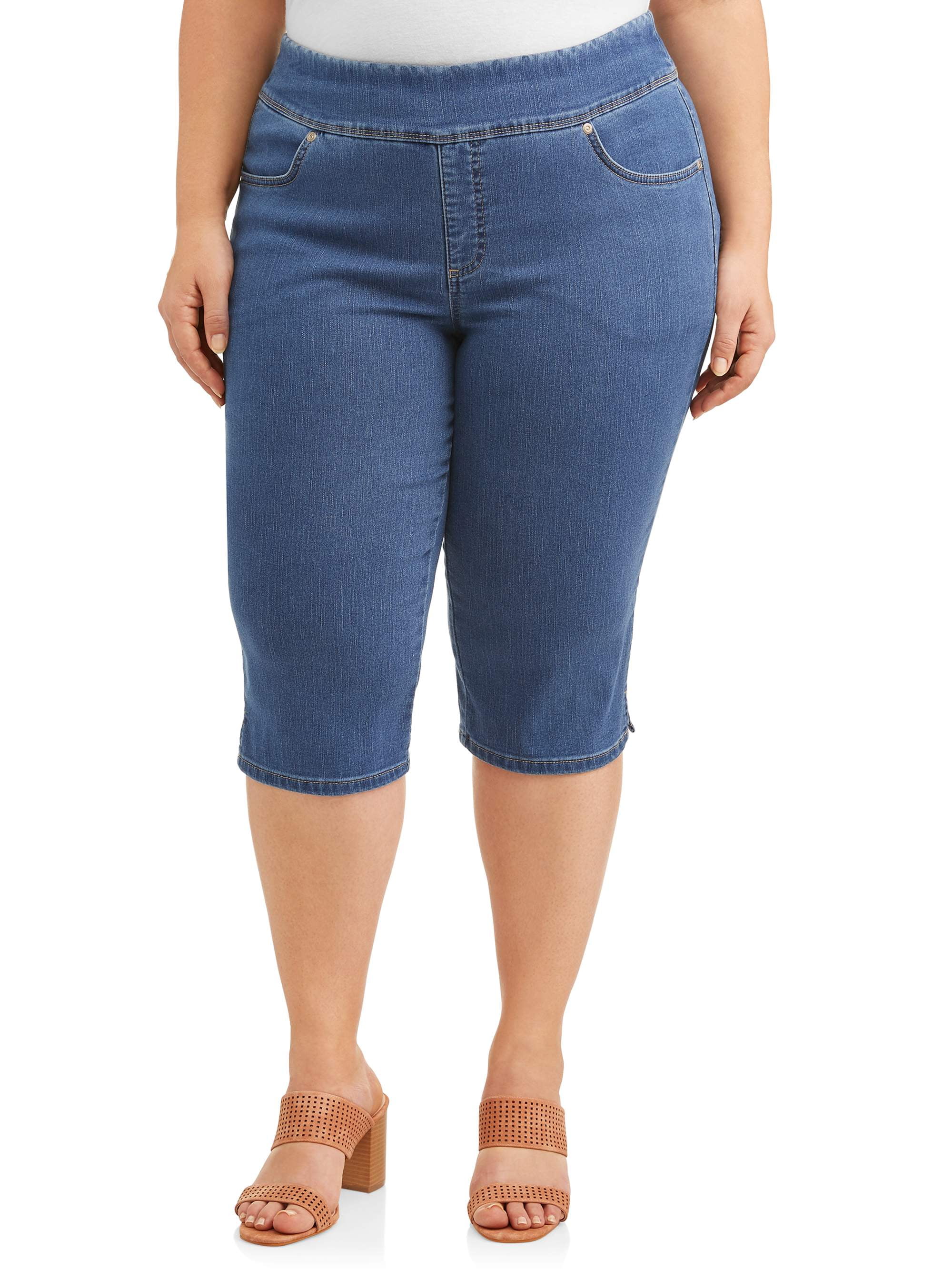 Terra & Sky Women's Plus Size Stretch Pull-On Capri with Tummy Control ...