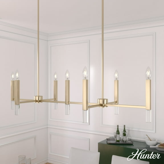 Hunter - Sunjai 7-light Alturas Gold, Extra Large Chandelier, Dimmable, Linear Shaped, for Bedrooms, Dining, Living Rooms - 19986