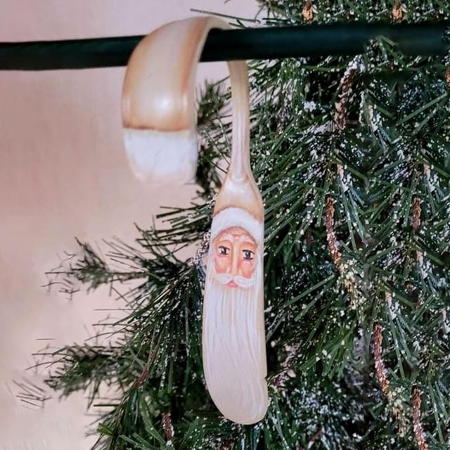 Adorno navideño de Papá Noel con tenedor rizado, adorno navideño pintado con cuchara de Papá Noel rizado, adornos navideños divertidos, adornos divertidos de Papá Noel con tenedor rizado para árbol de