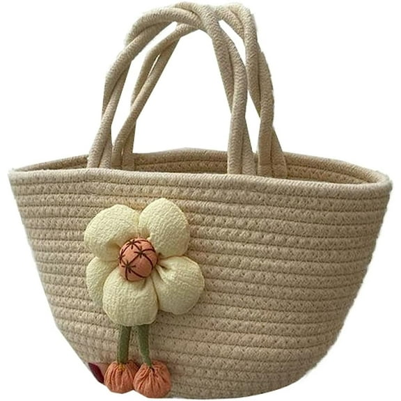 JUYGO Women Straw Mini Tote Bag Cute Colorful Flower Beach Handbag Summer Woven Handmade Elegant Travel Purse