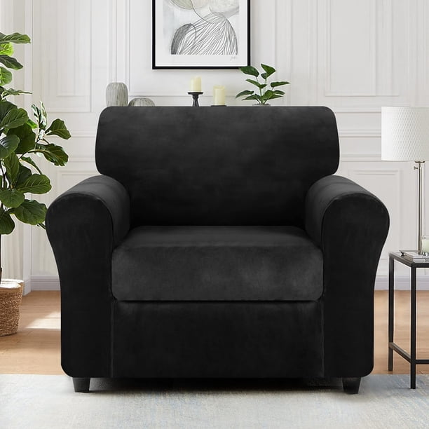 Subrtex Funda Sofá 2 Piezas Terciopelo Elástico con Funda de Cojín Separada (Negro, Sillón)