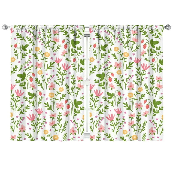 Vintage Bloom Kitchen Curtains 2 Pack - Retro Floral Pattern Semi-Sheer Tier Panels 42x63 Inch