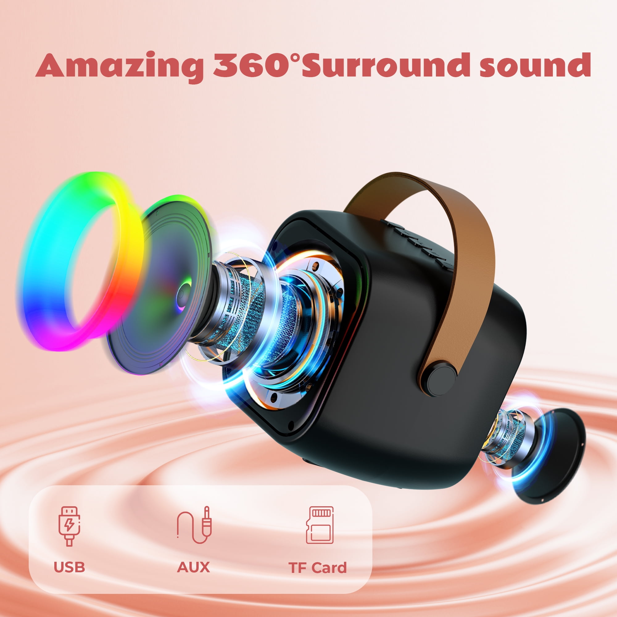 Bonaok Mini Karaoke Machine Toys, Portable Microphones for Kids Adults, Wireless Speaker Machine with LED Lights, Home Party Birthday Gifts for 3-12 Years Old Girls Boys