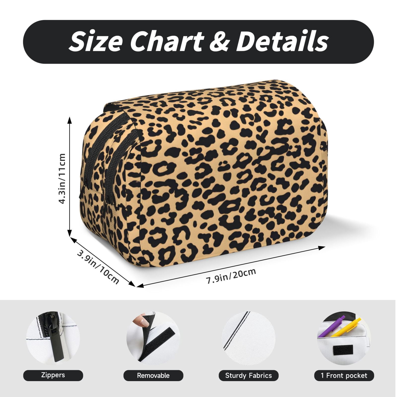 Large-Capacity Flip-Top Double-Layer Pencil Case, Multi-Functional Pocket Pen Case, Durable Stationery Organizer Leopard Print Pattern Background_3