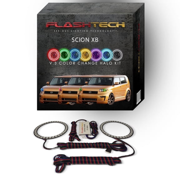 Flashtech RGB Multi Color Changing LED Halo Ring kit for 2008-2010 Scion xB Headlights