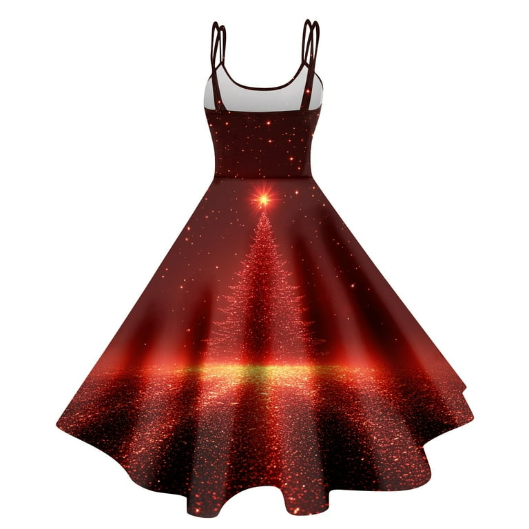Elegant Women's Red Christmas Dress with Snowflake Print, Sleeveless A-Line  Party Gown for Festive Celebrations - Walmart.com