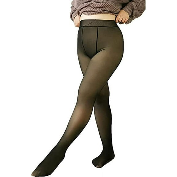 Nvzi Women Fake Translucent Pantyhose Plus Size, Warm Sheer Thermal Tights, Flawless Fleece Leggings, Winter Stretchy Pant