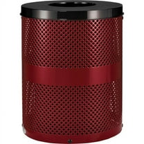 32 gal Outdoor Perforated Steel Trash Can with Flat Lid, Red