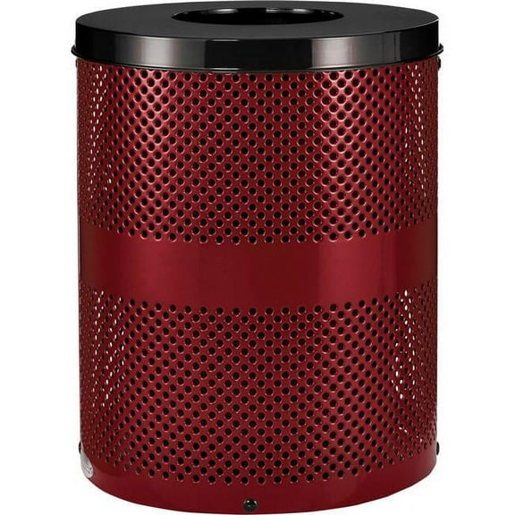 32 gal Outdoor Perforated Steel Trash Can with Flat Lid, Red