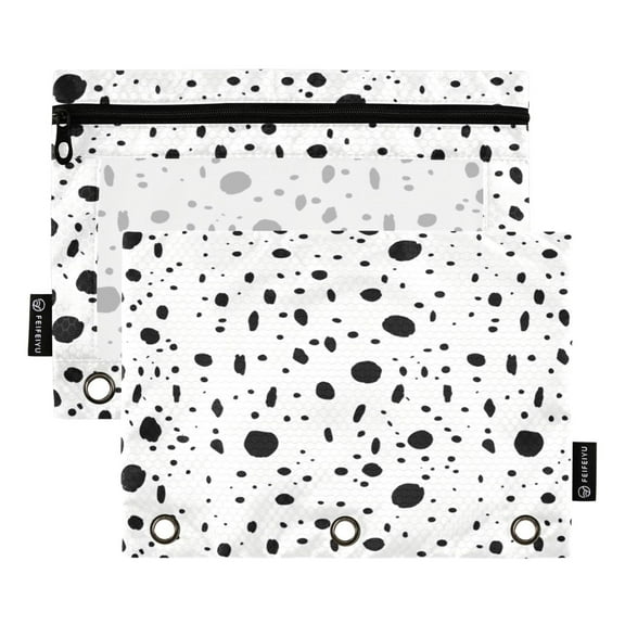 2 Pack Pencil Bag 9.84x6.1 Inch 3-Ring Page Turning Folder Zipper Pencil Case Pencil Bag Page Turning File BagBlack Circle
