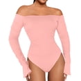 thumbnail image 2 of MSJUHEG Jumpsuits For Women Dressy Womens Long Sleeve Tops Ladies Fashion Solid Color Ribbed Flared Long Sleeve Off Shoulder Jumpsuit Joggers For Women Pink M, 2 of 5