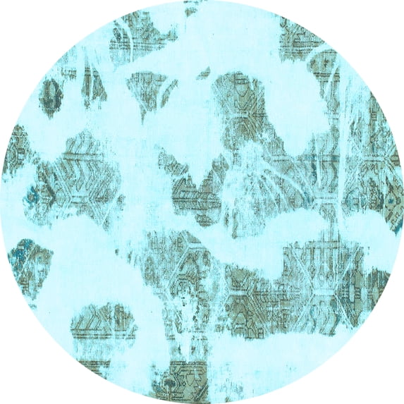 Ahgly Company Indoor Round Oriental Light Blue Modern Area Rugs, 4' Round