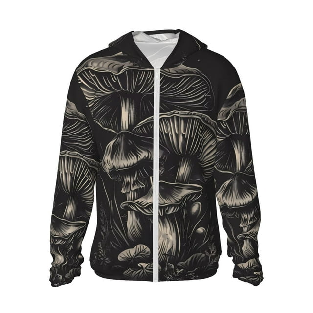 Vsdgher Imprimé Monochrome Champignon Sweat à Capuche pour Hommes Femmes, Manches Longues Protection Solaire Pêche pour Course Natation-Petit