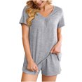 thumbnail image 2 of Aueoeo Comfortable Pajamas for Women, Women's Pajamas Set Tees and Shorts Lounge Set for Women 2 Piece Outfits Short Sleeve V Neck Pjs Sleepwear Soft, 2 of 6