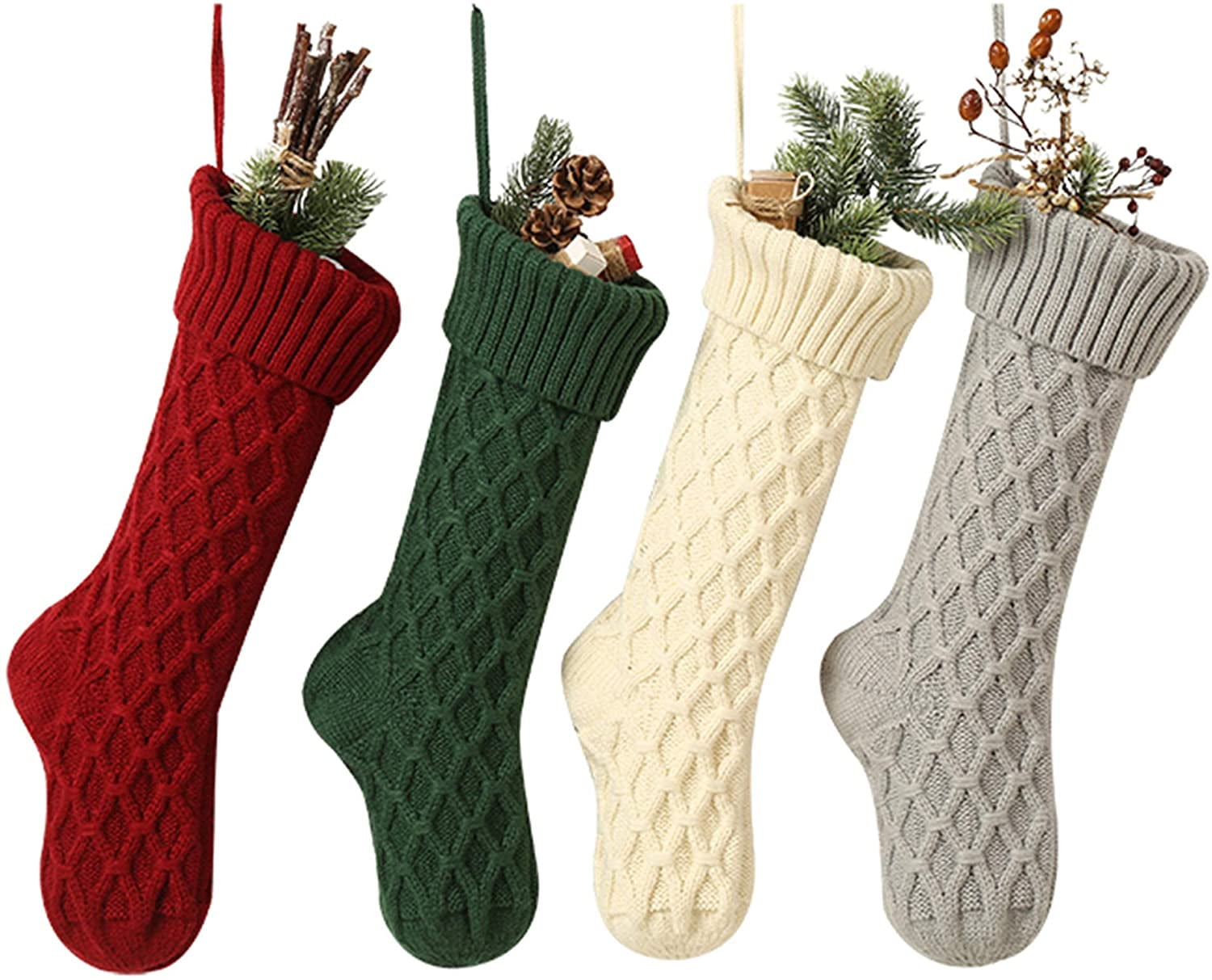 Ivory Cable Knit 18-Inch Christmas Stockings, Set of 4