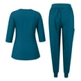thumbnail image 3 of WTOBBY Women's Quick-Dry V-Neck Scrubs Set, 3/4 Sleeve Top with Pockets & Pants, 2-Piece Nursing Uniform, Medical Workwear for Women, Healthcare Professional Attire,Turquoise S, 3 of 4