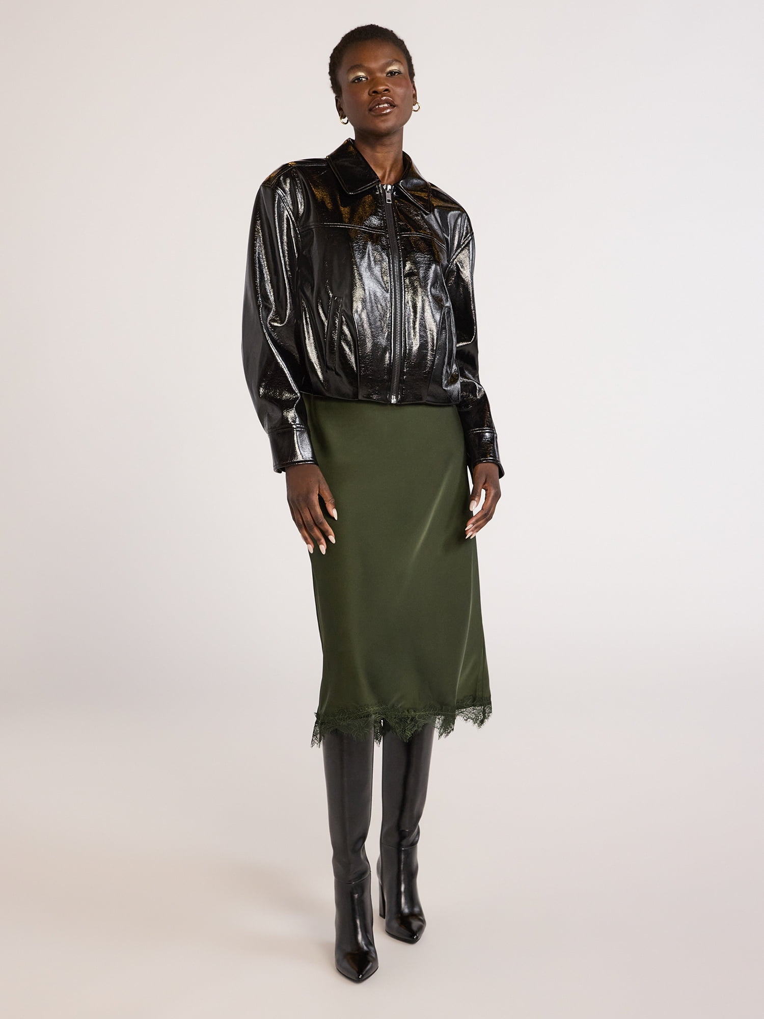 CULAX SHORT BONBERJACKET 美品 Women's Solid Color Cool Girl Baseball Jackets Round Neck