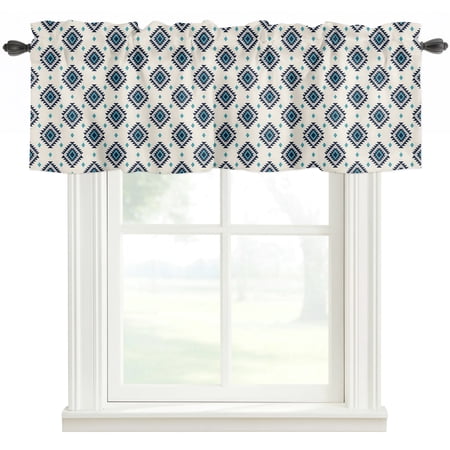 Beige Teal Blue Boho Valances for Windows Farmhouse Kitchen Curtains Valances Rod Pocket Valance Curtains for Windows Farmhouse Ethnic Tribal Diamond Window Valances for Bathroom Bedroom 54 x18