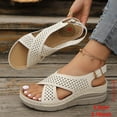 thumbnail image 4 of Orthopedic Sandals for Women Hollow out Crooss Strap Low Wedge Walking Shoes Comfy Arch Support Casual Summer Footwear Beige Size 8.5, 4 of 7
