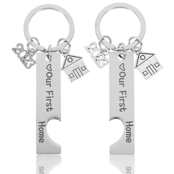 1 Pair of New Home Keychains Our First Home Stainless Steel Keyrings Housewarming Gift