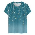 thumbnail image 4 of Pincandy Women's Fashion Printed Blouses Short Sleeve T-shirt Round Neck Short Sleeve Summer Casual Crew Neck Shirts Floral Solid Blouse Pleated Tunics,Green,2XL, 4 of 4