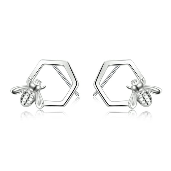 Sterling Silver Bee and Honeycomb Stud Earring