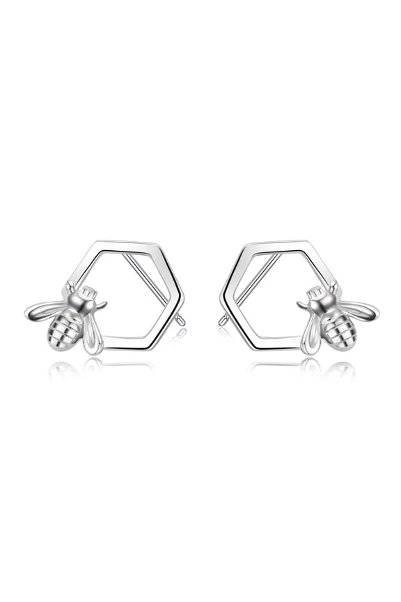 Sterling Silver Bee and Honeycomb Stud Earring