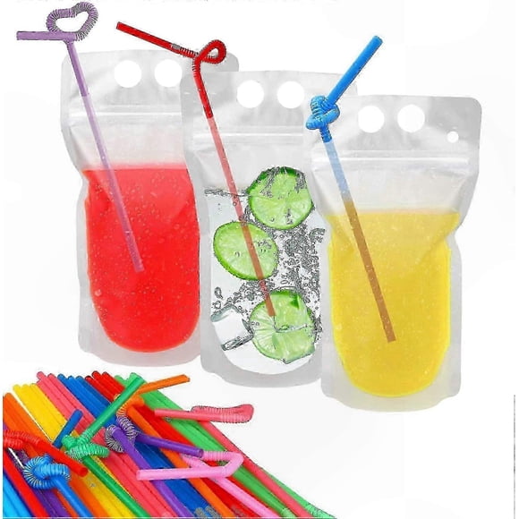 Translucent Reclosable Zipper Pouches with Straw Holes, 100 Pack