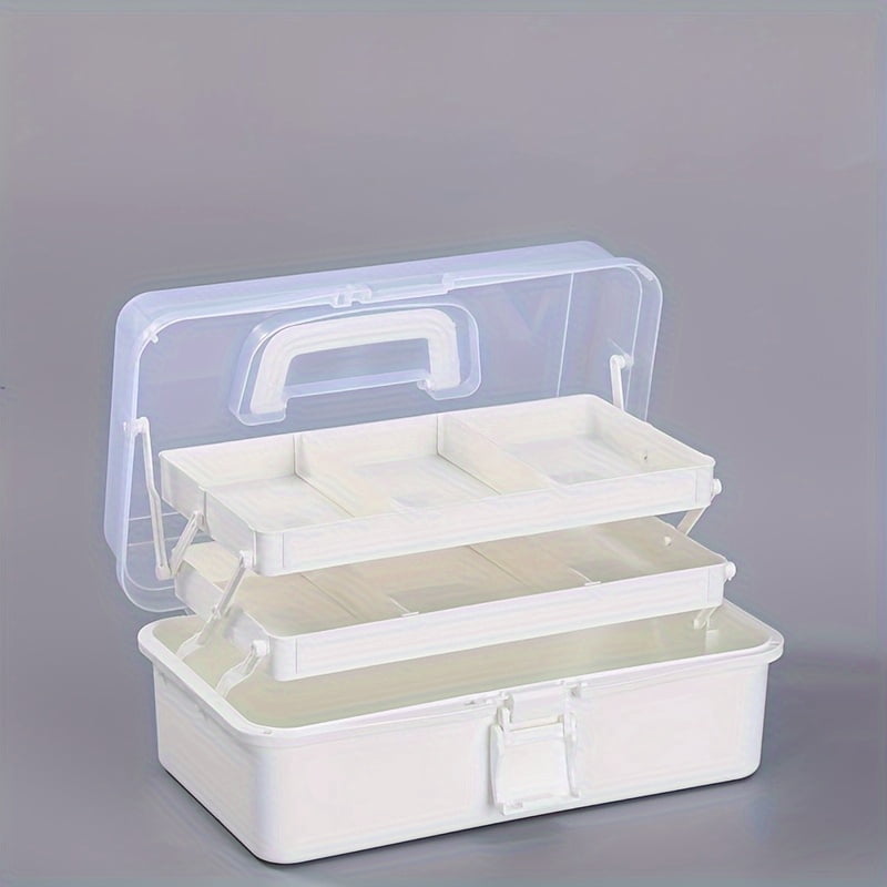 General 3-Layer Multifunctional Craft Storage Box with Adjustable Dividers, Portable Foldable Storage Bin for Art Supplies Tools Medicine, Durable Plastic, Pink/Green/White