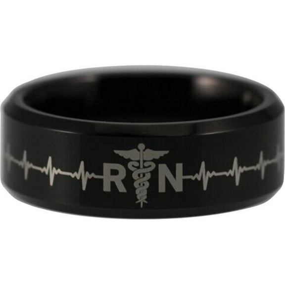 Registered Nurse Heart Rate Tungsten Carbide Ring