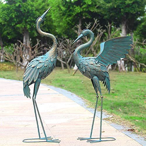 Rustic Heron Statue Bird Sculpture Wood Crane Figurines Decorative Animal Crane 