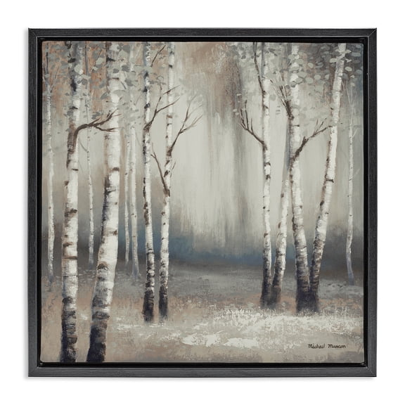 Stupell Industries Rustic Lodge Misty Birch Tree Forest Landscape Black Floating Frame Canvas Art, 18 x 18, by Michael Marcon