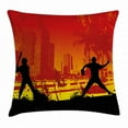 thumbnail image 1 of Teen Room Decor Throw Pillow Cushion Cover, Men Playing Baseball in Town City Park Tall Buildings Urban Scenery, Decorative Square Accent Pillow Case, 16 X 16 Inches, Red Yellow Black, by Ambesonne, 1 of 2
