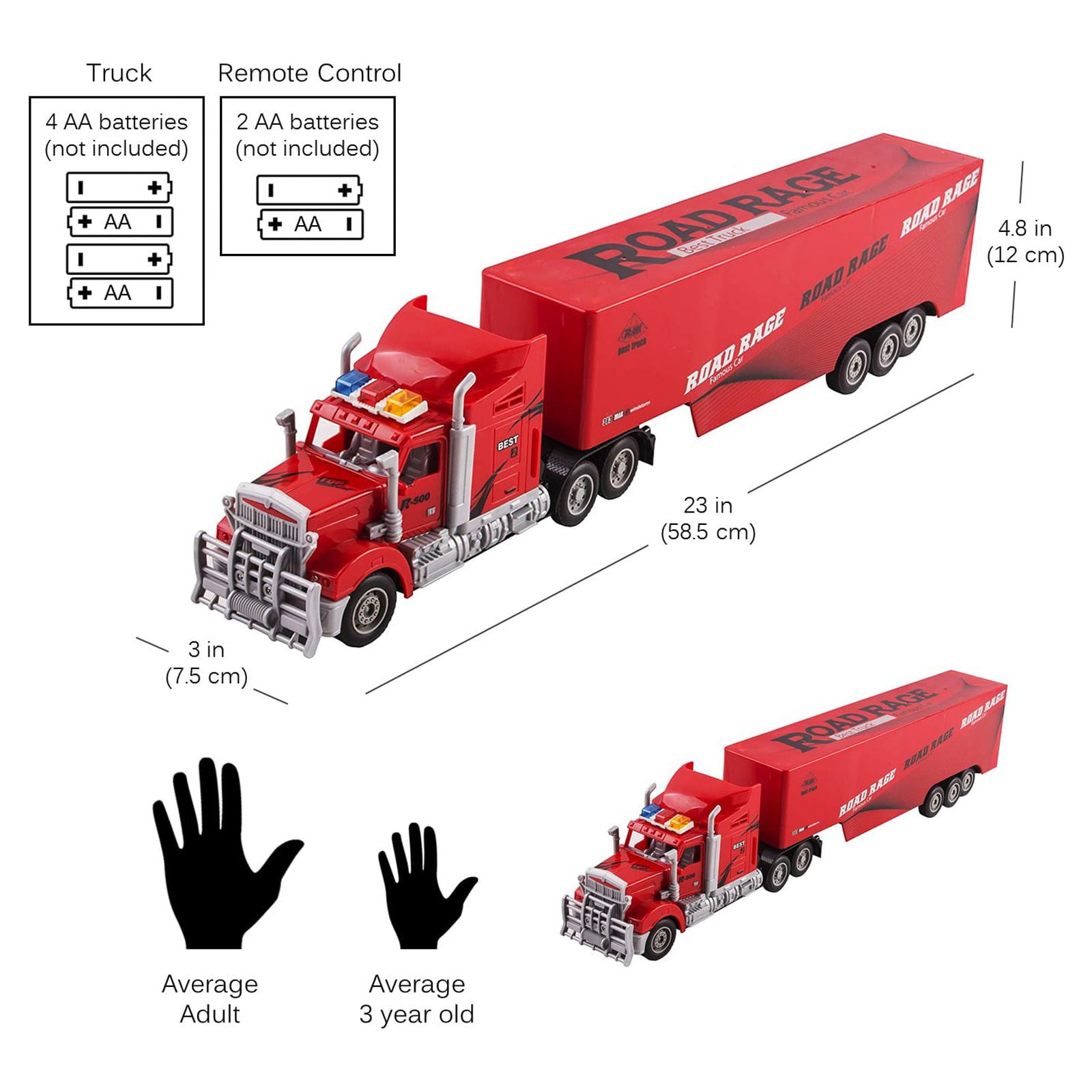 Vokodo RC Semi Truck And Trailer 23" With Lights Electric Hauler Remote Control Kids Big Rig Toy Carrier Van Transport Vehicle Ready To Run Semi-truck Cargo Car Great Gift For Children Boys Girls Red