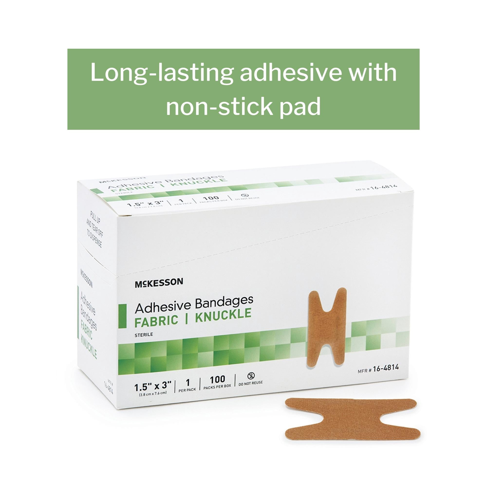 McKesson Adhesive Bandages, Fabric, Knuckle - Sterile, 1.5 in x 3 in, 100 Count, 24 Packs, 2400 Total