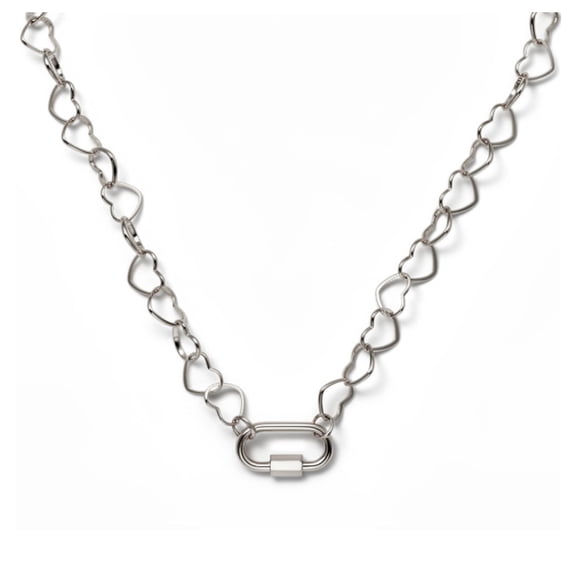 Carabiner Charm Holder Necklace for Women by Ginger Lyne Heart Chain Silver Stainless Steel 18-20"easy add Charms