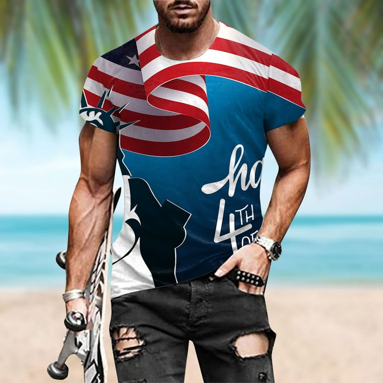 YUHAOTIN 4th of July Workout Shirts for Men Men Fashion Spring Summer  Casual Short Sleeve O Neck Printed T Shirts Top Blouse Funny Tshirts Shirts  for