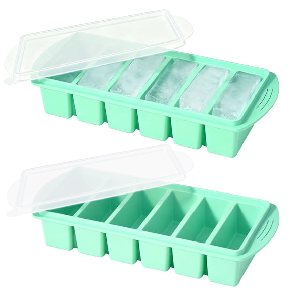 2 Pack Silicone Soup Freezer Trays with Lids – Food-Safe Large Ice Cube Molds, 9.1" Long Stackable for Freezing Soup, Sauce & Broth, Green